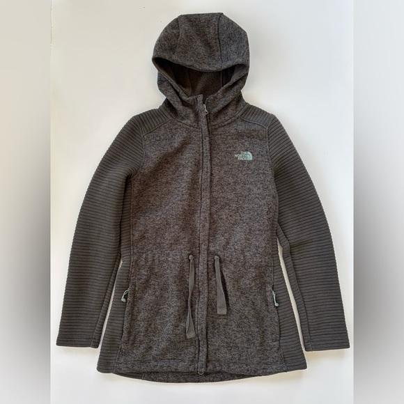 The North Face Gray-Green Fleece Ribbed Hooded Full Zip Jacket Size Medium - Picture 1 of 9